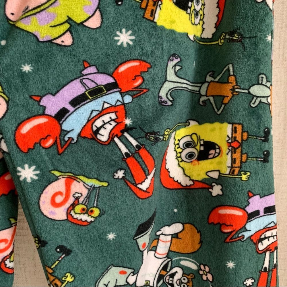 SpongeBob SquarePants Christmas Fuzzy Pajama Pants Small Unisex - Picture 4 of 5